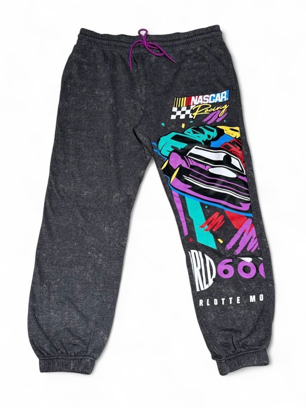Nascar Charcoal Sweatpants with Multicolor Racing Graphic